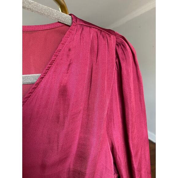 Banana Republic Satin Peplum Blouse Smocked Romantic Boho Summer Spring - Picture 6 of 12